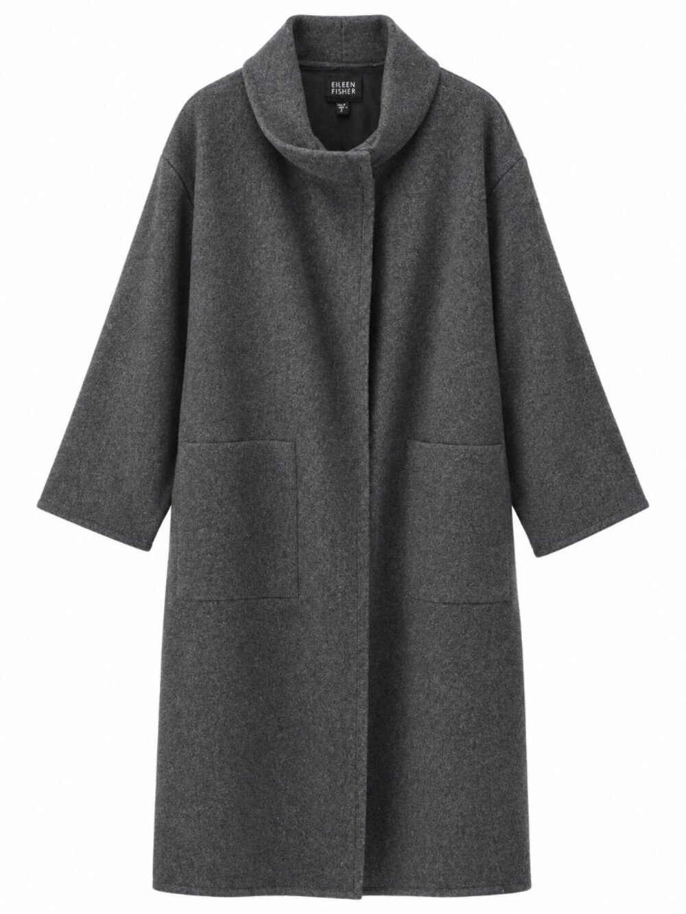 Eileen Fisher Long Gray Wool Coat Quiet Luxury Minimalist Duster Outerwear S